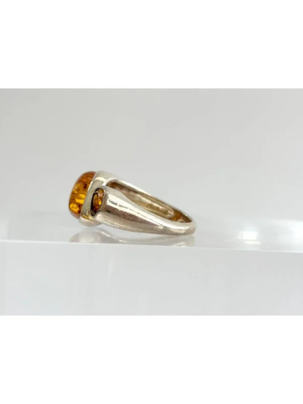 Modernist Baltic Amber Citrine Open Shank Sterling Silver 925 Vintage Ring sz 8